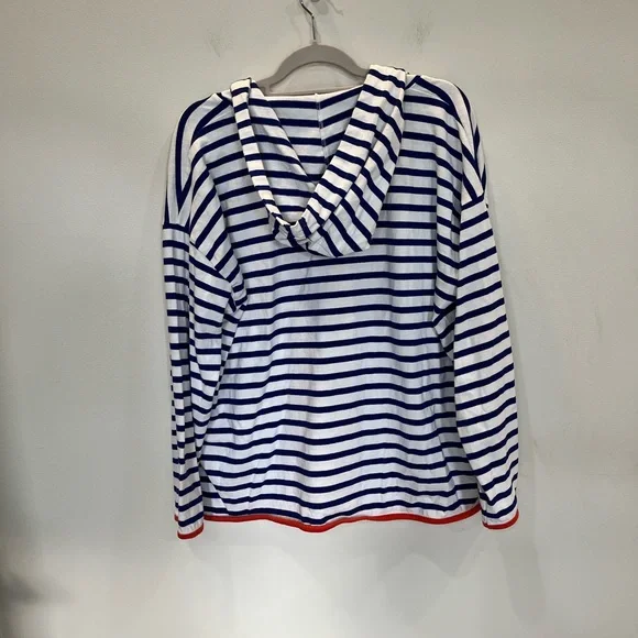 J.Crew Weekend V-Neck Long Sleeve Hoodie Women's Sz XL Nautical Blue Orange Trim - Picture 2 of 6